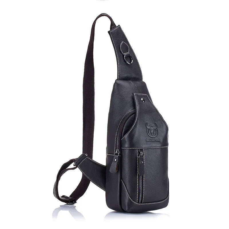 BULLCAPTAIN Leather Messenger Bags Men's Casual Bag For Men Chest Bag Brand Designer Multi-Function Headphone Jack Chest Pack