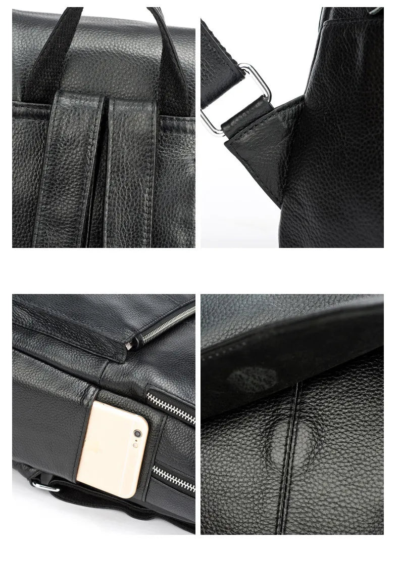 Zency Stylish Black White Genuine Leather Women Backpack A++ Quality Anti-theft Large Capacity Knapsack Travel Designer Rucksack