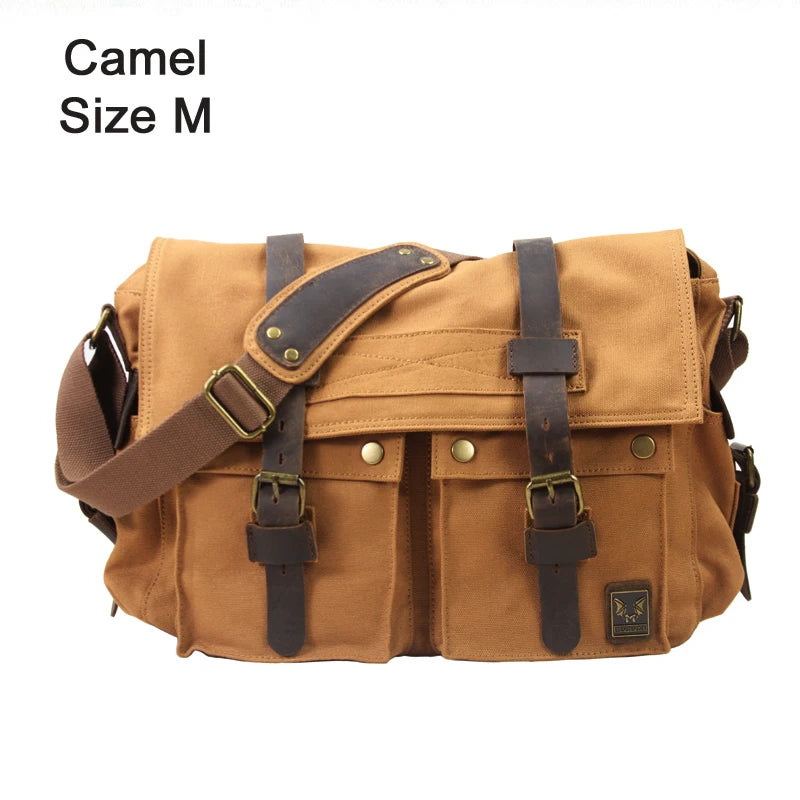 New Fashion Vintage Leather Canvas Men's Messenger Bag Cotton Canvas Crossbody Bag Men Shoulder Bag Sling Casual Bag Leisure
