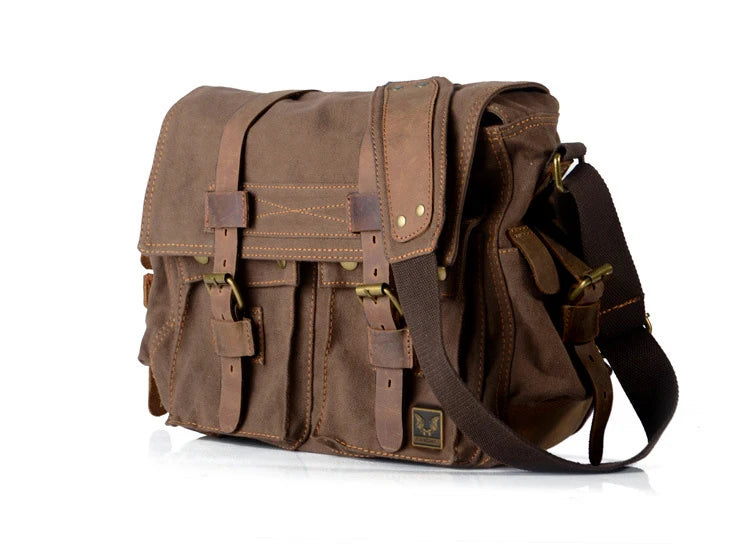 New Fashion Vintage Leather Canvas Men's Messenger Bag Cotton Canvas Crossbody Bag Men Shoulder Bag Sling Casual Bag Leisure