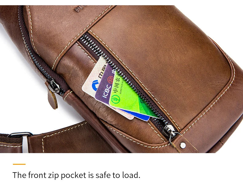 BULLCAPTAIN  Leather Messenger Bags Men's Casual Bag For Men Chest Bag Brand Designer Multi-Function Headphone Jack Chest Pack