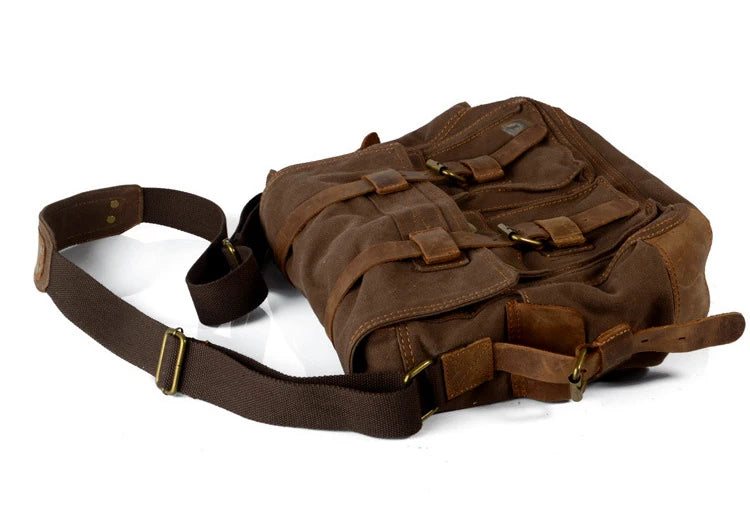 New Fashion Vintage Leather Canvas Men's Messenger Bag Cotton Canvas Crossbody Bag Men Shoulder Bag Sling Casual Bag Leisure