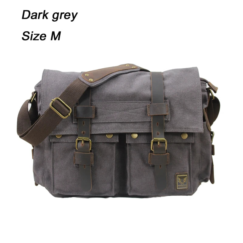 New Fashion Vintage Leather Canvas Men's Messenger Bag Cotton Canvas Crossbody Bag Men Shoulder Bag Sling Casual Bag Leisure