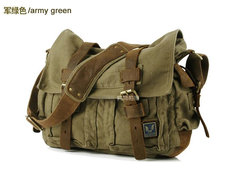 New Fashion Vintage Leather Canvas Men's Messenger Bag Cotton Canvas Crossbody Bag Men Shoulder Bag Sling Casual Bag Leisure