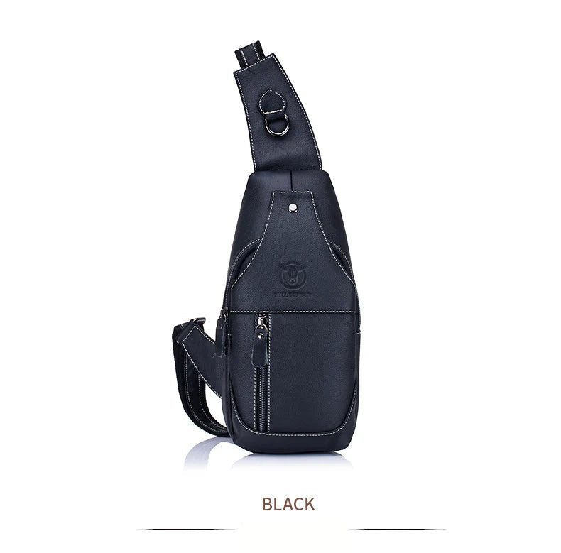 BULLCAPTAIN  Leather Messenger Bags Men's Casual Bag For Men Chest Bag Brand Designer Multi-Function Headphone Jack Chest Pack