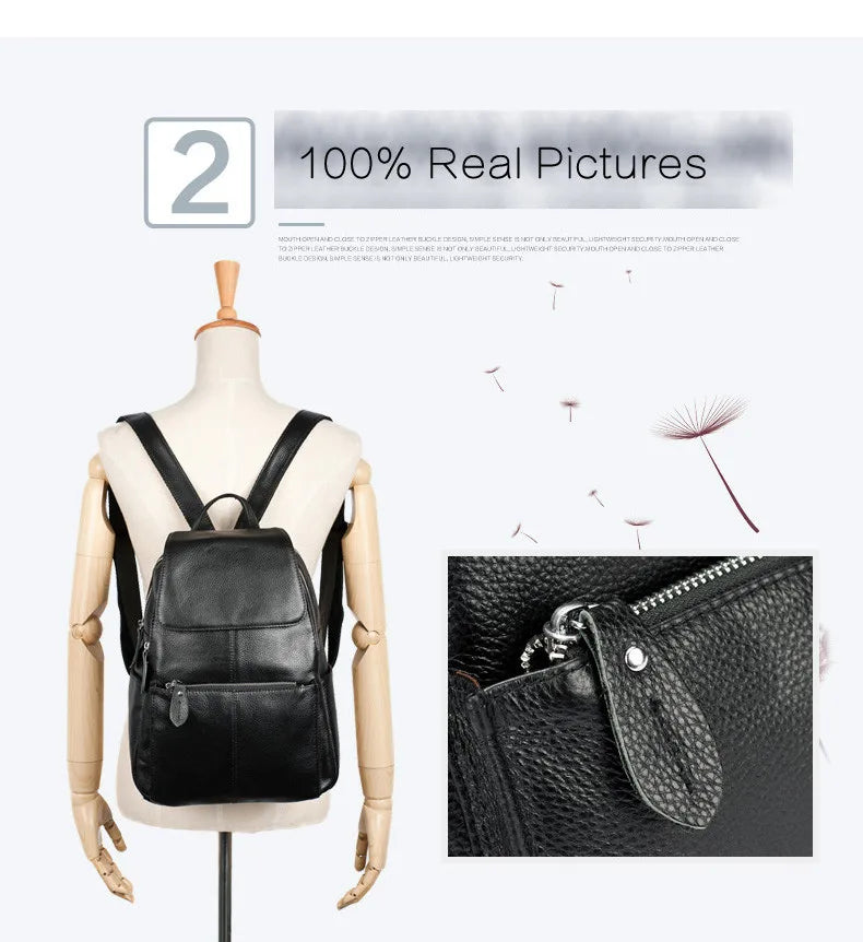 Zency Stylish Black White Genuine Leather Women Backpack A++ Quality Anti-theft Large Capacity Knapsack Travel Designer Rucksack