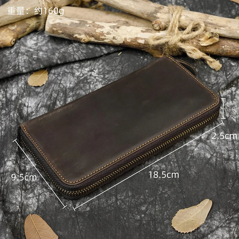 Luufan Vintage Crazy Horse Leather Men Women Long Purse Wallet Credit Card Double Zip Wallets Long Wallet Male Clutch Purse