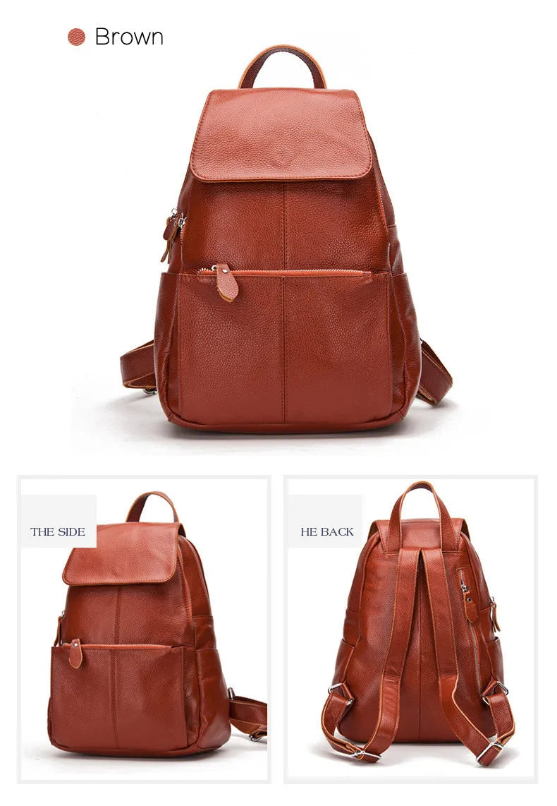 Zency Stylish Black White Genuine Leather Women Backpack A++ Quality Anti-theft Large Capacity Knapsack Travel Designer Rucksack