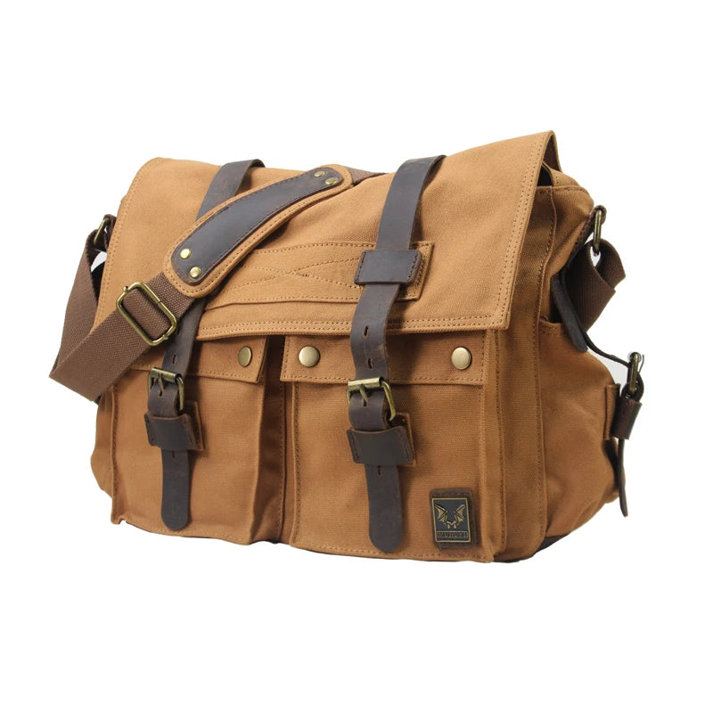 New Fashion Vintage Leather Canvas Men's Messenger Bag Cotton Canvas Crossbody Bag Men Shoulder Bag Sling Casual Bag Leisure