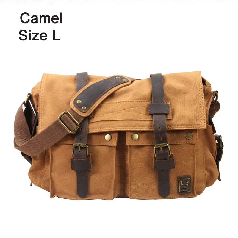 New Fashion Vintage Leather Canvas Men's Messenger Bag Cotton Canvas Crossbody Bag Men Shoulder Bag Sling Casual Bag Leisure