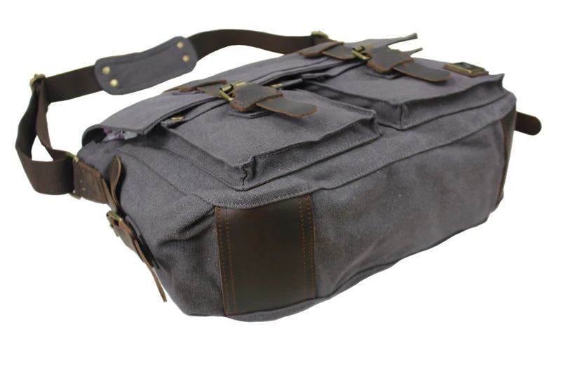 New Fashion Vintage Leather Canvas Men's Messenger Bag Cotton Canvas Crossbody Bag Men Shoulder Bag Sling Casual Bag Leisure