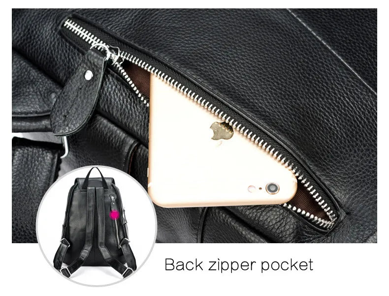 Zency Stylish Black White Genuine Leather Women Backpack A++ Quality Anti-theft Large Capacity Knapsack Travel Designer Rucksack