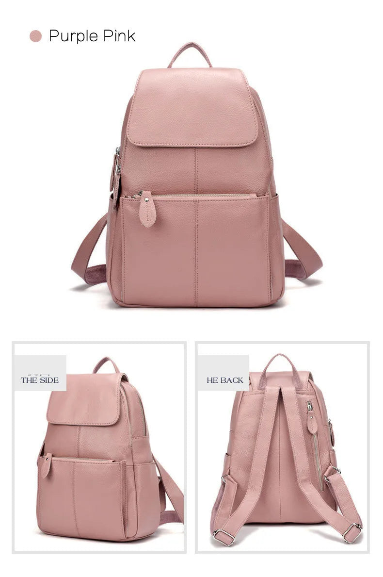 Zency Stylish Black White Genuine Leather Women Backpack A++ Quality Anti-theft Large Capacity Knapsack Travel Designer Rucksack