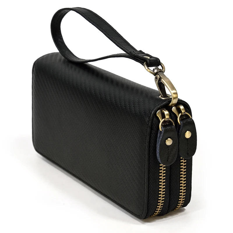 Luufan Vintage Crazy Horse Leather Men Women Long Purse Wallet Credit Card Double Zip Wallets Long Wallet Male Clutch Purse