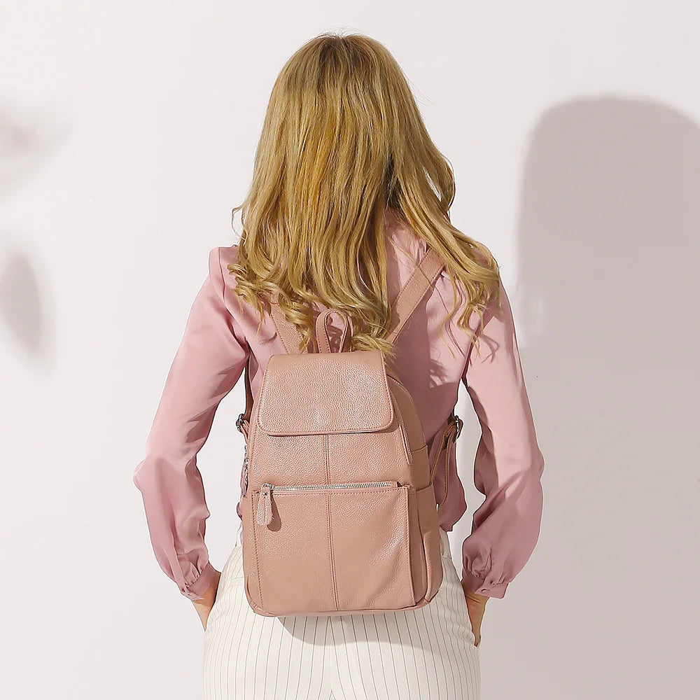 Zency Stylish Black White Genuine Leather Women Backpack A++ Quality Anti-theft Large Capacity Knapsack Travel Designer Rucksack