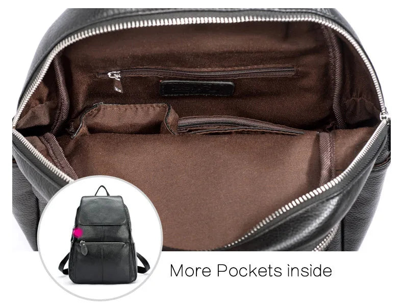 Zency Stylish Black White Genuine Leather Women Backpack A++ Quality Anti-theft Large Capacity Knapsack Travel Designer Rucksack
