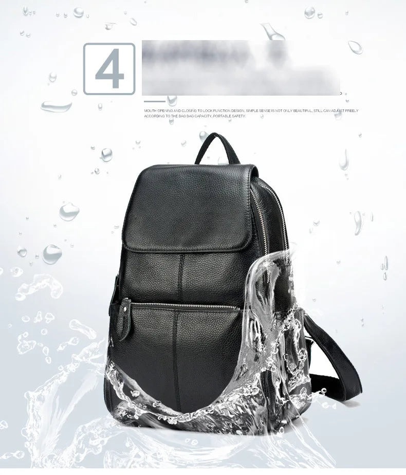 Zency Stylish Black White Genuine Leather Women Backpack A++ Quality Anti-theft Large Capacity Knapsack Travel Designer Rucksack