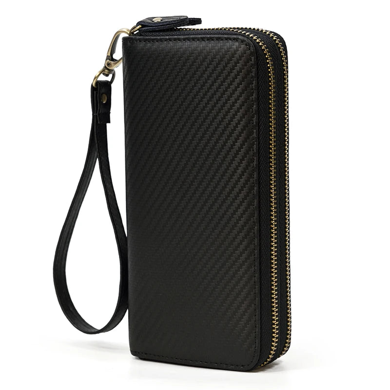 Luufan Vintage Crazy Horse Leather Men Women Long Purse Wallet Credit Card Double Zip Wallets Long Wallet Male Clutch Purse