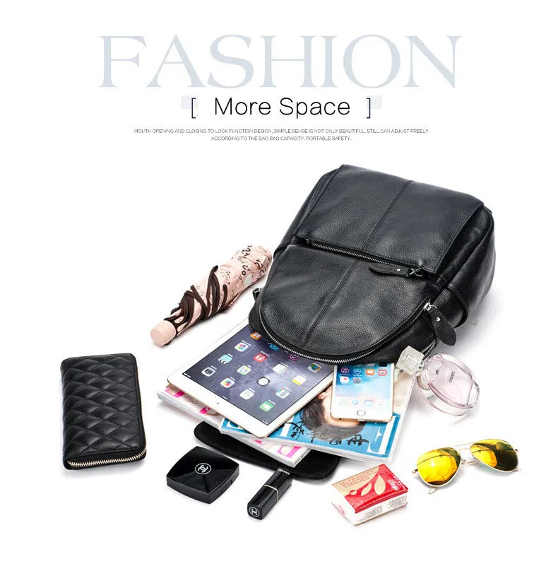 Zency Stylish Black White Genuine Leather Women Backpack A++ Quality Anti-theft Large Capacity Knapsack Travel Designer Rucksack