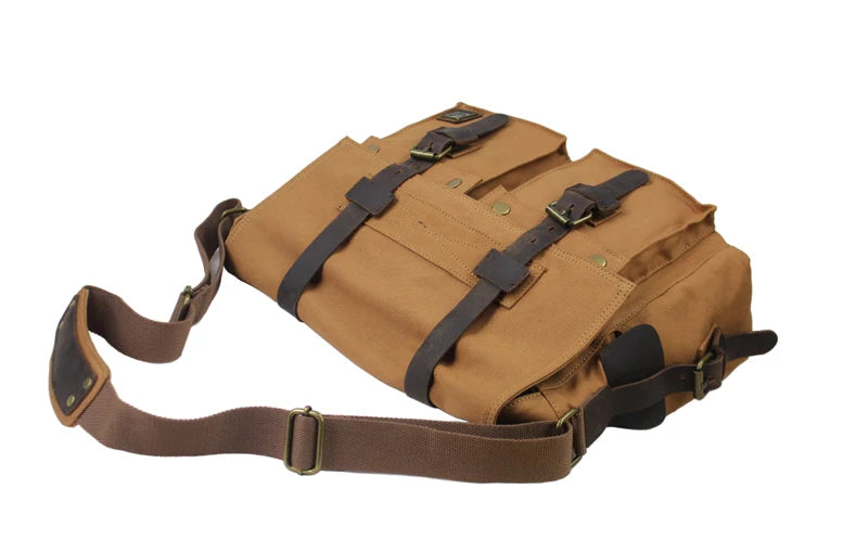 New Fashion Vintage Leather Canvas Men's Messenger Bag Cotton Canvas Crossbody Bag Men Shoulder Bag Sling Casual Bag Leisure