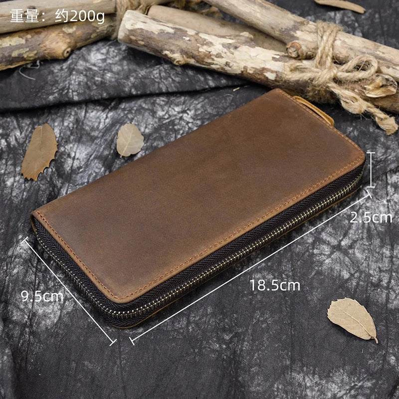 Luufan Vintage Crazy Horse Leather Men Women Long Purse Wallet Credit Card Double Zip Wallets Long Wallet Male Clutch Purse