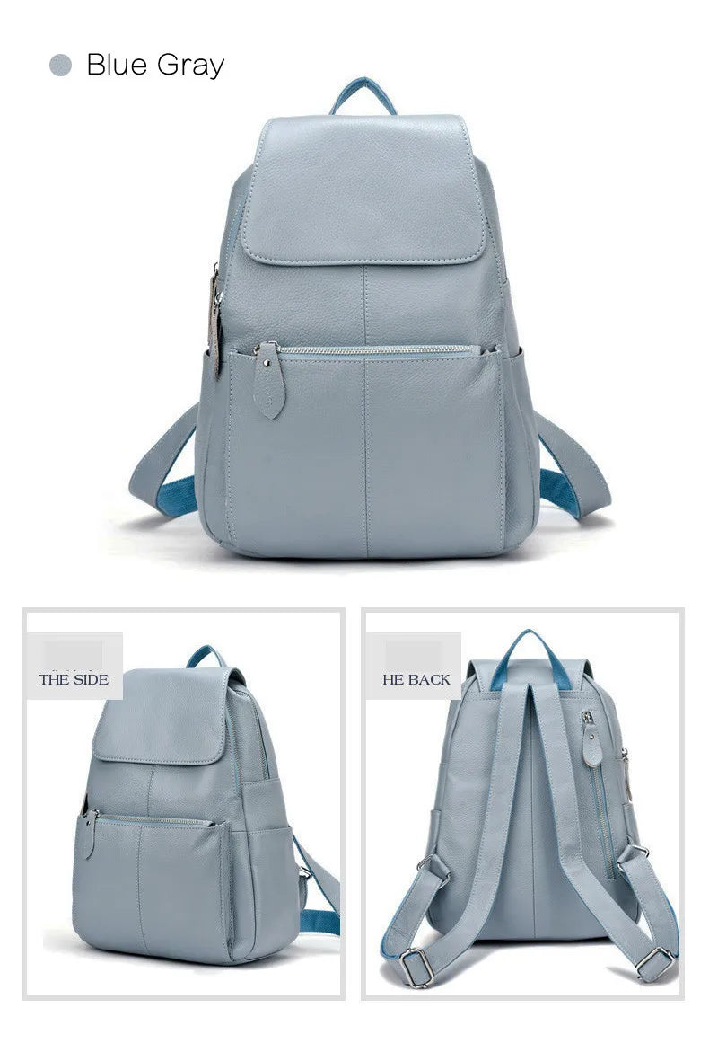 Zency Stylish Black White Genuine Leather Women Backpack A++ Quality Anti-theft Large Capacity Knapsack Travel Designer Rucksack