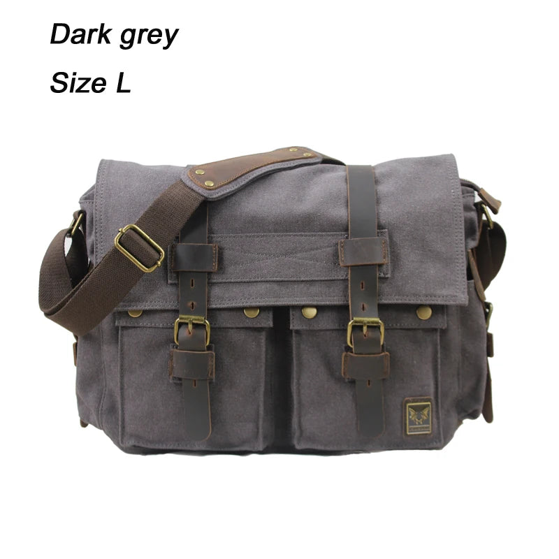 New Fashion Vintage Leather Canvas Men's Messenger Bag Cotton Canvas Crossbody Bag Men Shoulder Bag Sling Casual Bag Leisure