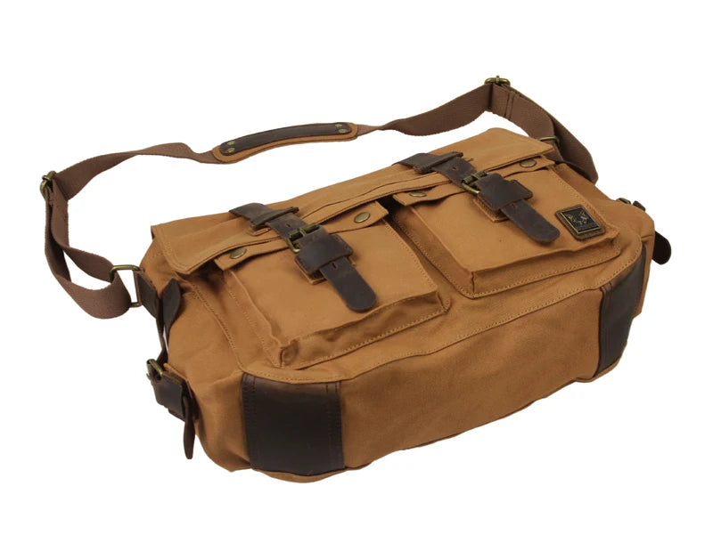 New Fashion Vintage Leather Canvas Men's Messenger Bag Cotton Canvas Crossbody Bag Men Shoulder Bag Sling Casual Bag Leisure