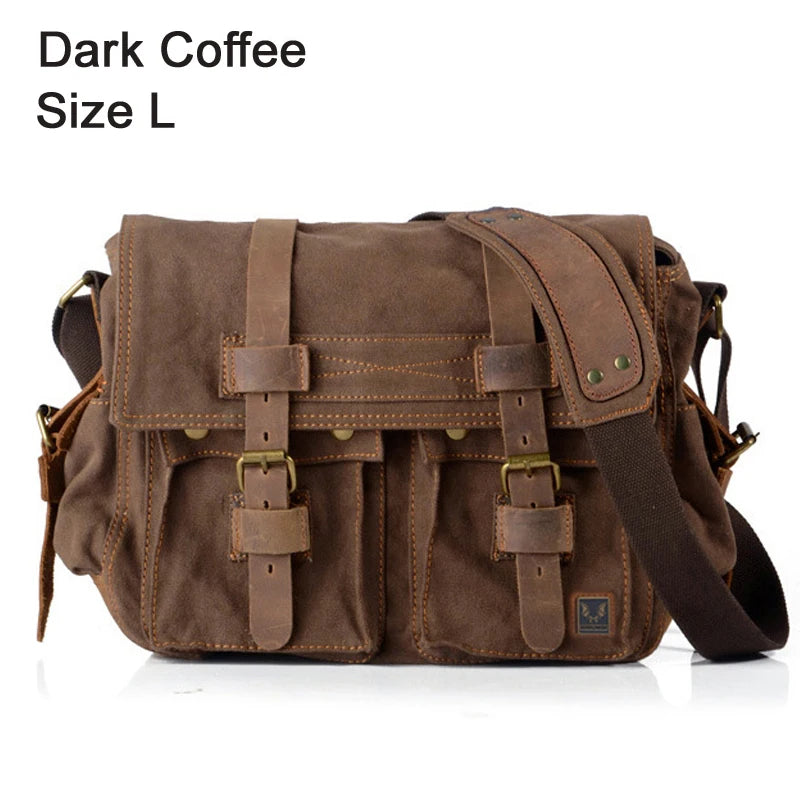 New Fashion Vintage Leather Canvas Men's Messenger Bag Cotton Canvas Crossbody Bag Men Shoulder Bag Sling Casual Bag Leisure