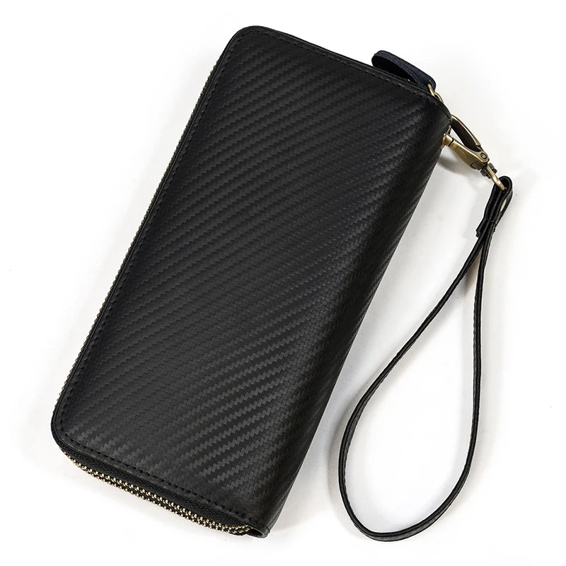 Luufan Vintage Crazy Horse Leather Men Women Long Purse Wallet Credit Card Double Zip Wallets Long Wallet Male Clutch Purse