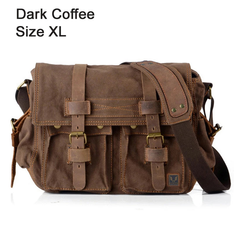 New Fashion Vintage Leather Canvas Men's Messenger Bag Cotton Canvas Crossbody Bag Men Shoulder Bag Sling Casual Bag Leisure