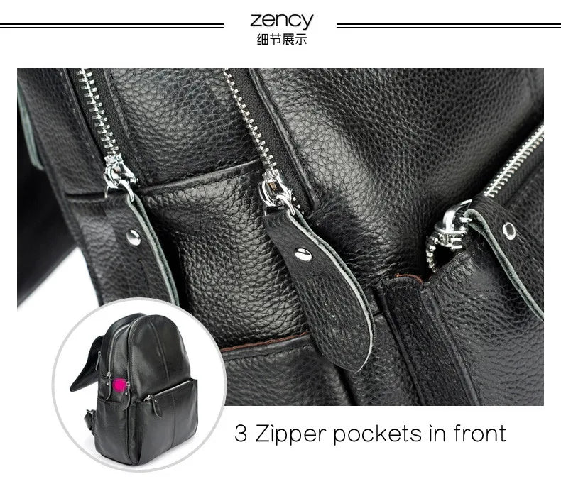 Zency Stylish Black White Genuine Leather Women Backpack A++ Quality Anti-theft Large Capacity Knapsack Travel Designer Rucksack