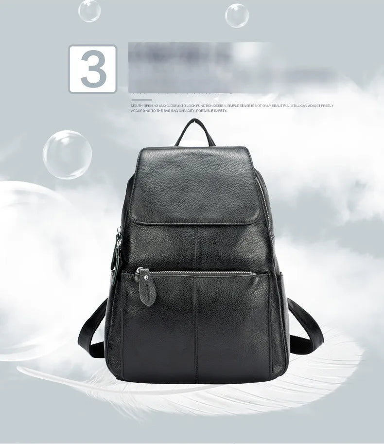 Zency Stylish Black White Genuine Leather Women Backpack A++ Quality Anti-theft Large Capacity Knapsack Travel Designer Rucksack