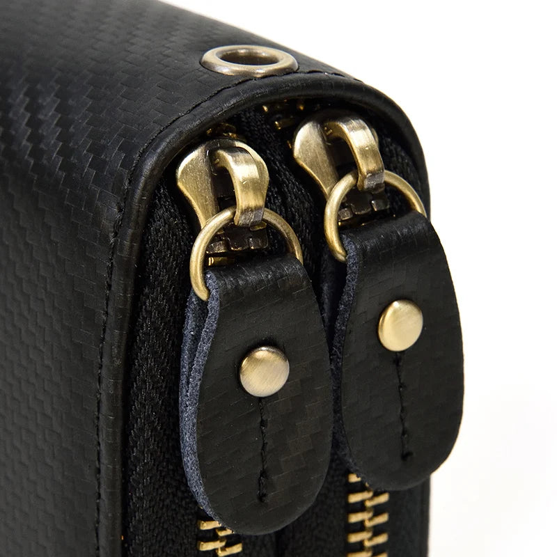 Luufan Vintage Crazy Horse Leather Men Women Long Purse Wallet Credit Card Double Zip Wallets Long Wallet Male Clutch Purse