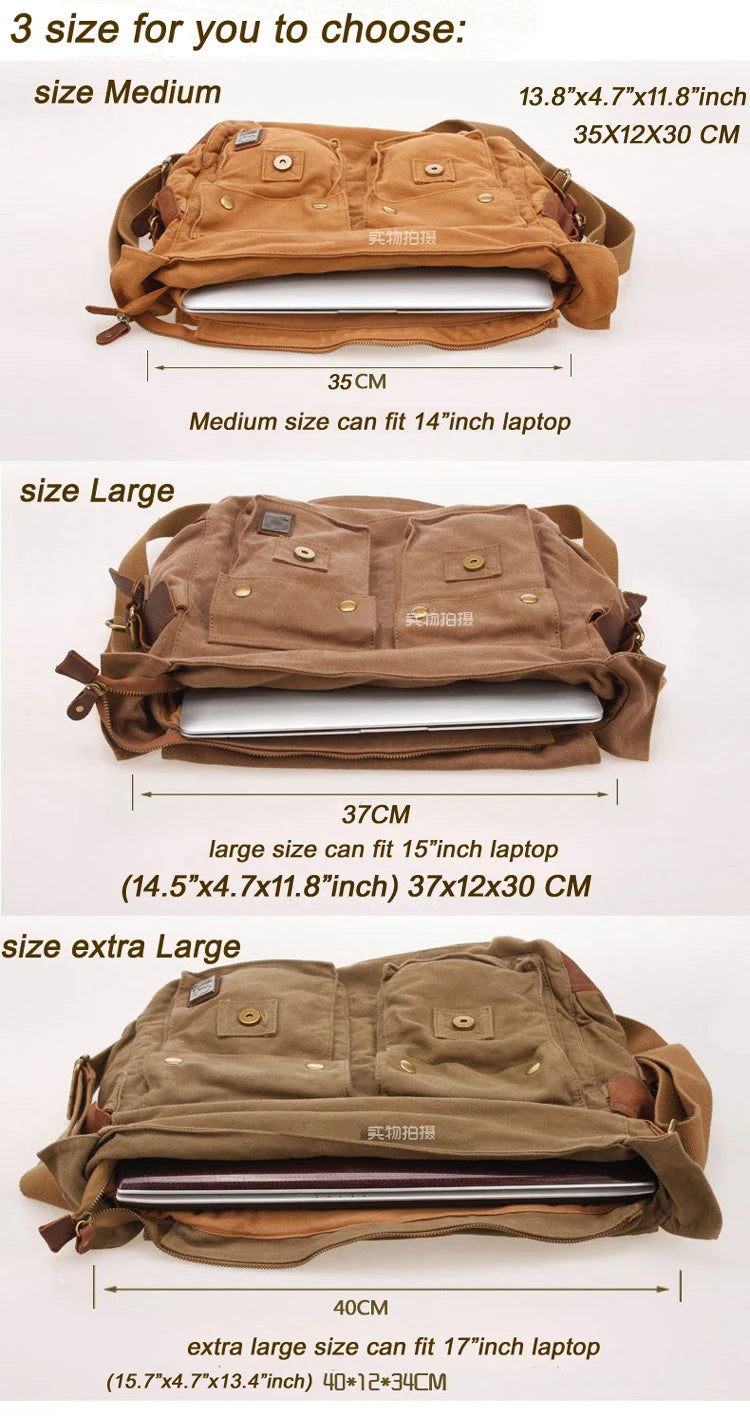 New Fashion Vintage Leather Canvas Men's Messenger Bag Cotton Canvas Crossbody Bag Men Shoulder Bag Sling Casual Bag Leisure