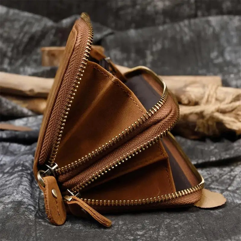 Luufan Vintage Crazy Horse Leather Men Women Long Purse Wallet Credit Card Double Zip Wallets Long Wallet Male Clutch Purse
