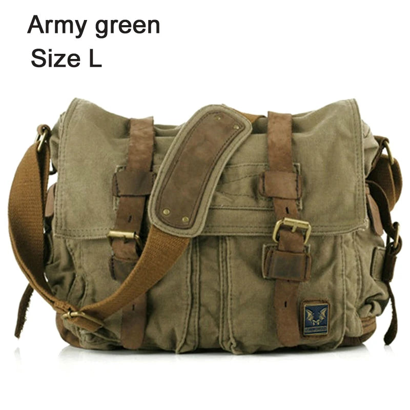 New Fashion Vintage Leather Canvas Men's Messenger Bag Cotton Canvas Crossbody Bag Men Shoulder Bag Sling Casual Bag Leisure