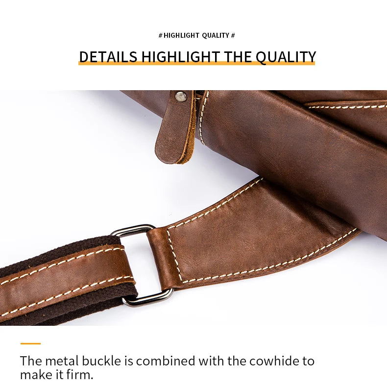 BULLCAPTAIN  Leather Messenger Bags Men's Casual Bag For Men Chest Bag Brand Designer Multi-Function Headphone Jack Chest Pack