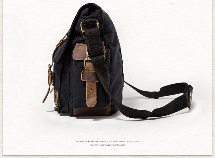 New Fashion Vintage Leather Canvas Men's Messenger Bag Cotton Canvas Crossbody Bag Men Shoulder Bag Sling Casual Bag Leisure