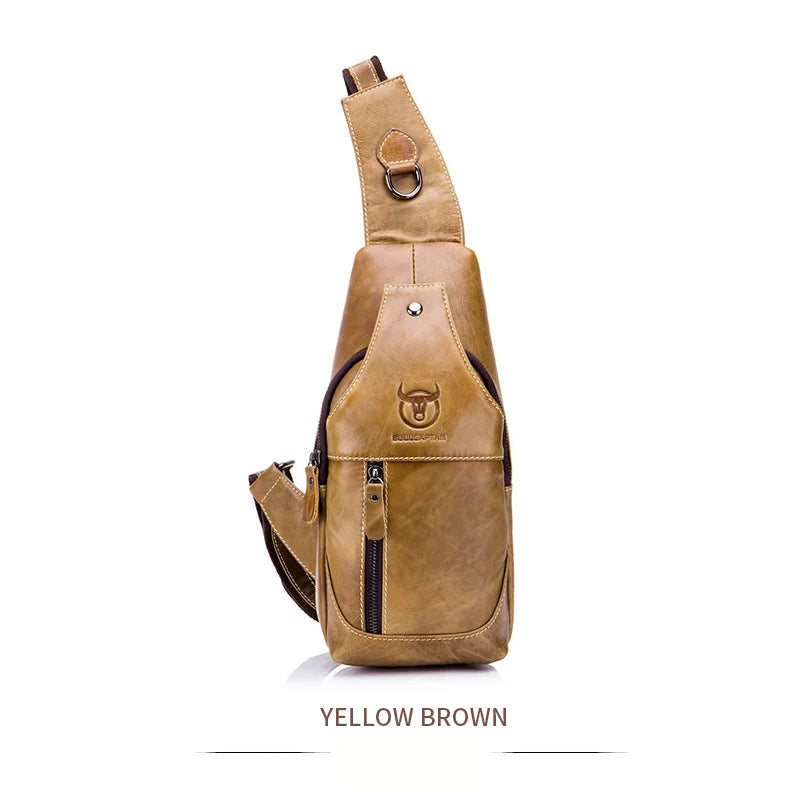 BULLCAPTAIN  Leather Messenger Bags Men's Casual Bag For Men Chest Bag Brand Designer Multi-Function Headphone Jack Chest Pack