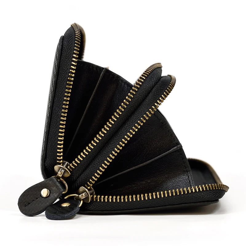 Luufan Vintage Crazy Horse Leather Men Women Long Purse Wallet Credit Card Double Zip Wallets Long Wallet Male Clutch Purse