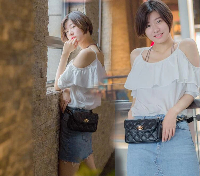 Mihaivina Fashion Leather Waist Bag Women Fanny Chest Bag Pack Femal Plaid Belt Bags Hip Money Travel Phone Pouch Bags