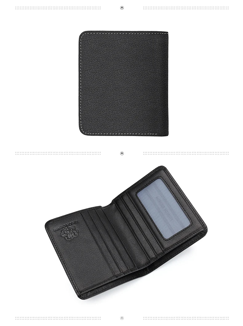 BISON DENIM Black Purse For Men Genuine Leather Men's Wallets Thin Male Wallet Card Holder Cowskin Soft Mini Purses N4429