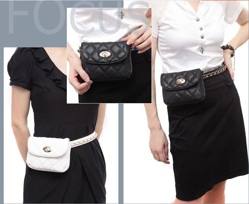 Mihaivina Fashion Leather Waist Bag Women Fanny Chest Bag Pack Femal Plaid Belt Bags Hip Money Travel Phone Pouch Bags