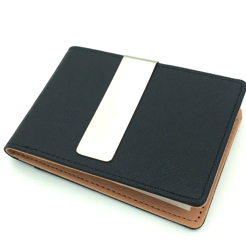 New Fashion Men's Leather Money Clips Wallet Multifunctional Thin Man Card Purses Women Metal Clamp For Money Cash Holder