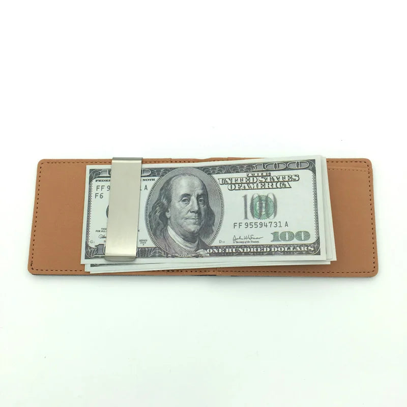 New Fashion Men's Leather Money Clips Wallet Multifunctional Thin Man Card Purses Women Metal Clamp For Money Cash Holder