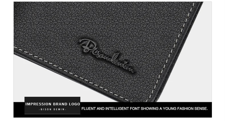 BISON DENIM Black Purse For Men Genuine Leather Men's Wallets Thin Male Wallet Card Holder Cowskin Soft Mini Purses N4429