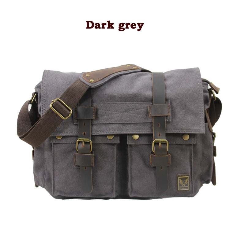 New Fashion Vintage Leather Canvas Men's Messenger Bag Cotton Canvas Crossbody Bag Men Shoulder Bag Sling Casual Bag Leisure
