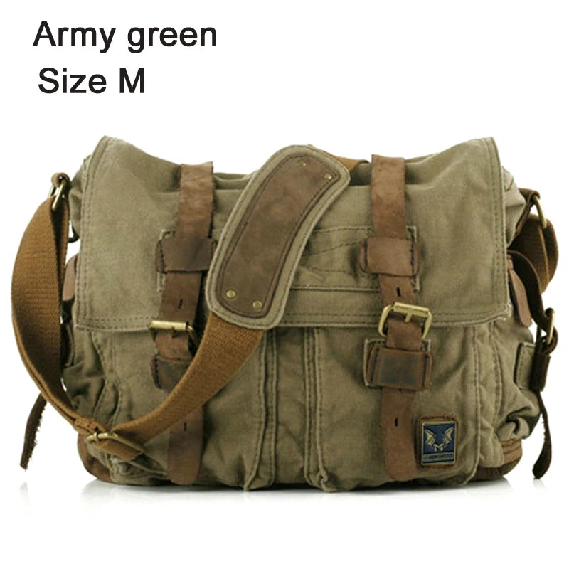 New Fashion Vintage Leather Canvas Men's Messenger Bag Cotton Canvas Crossbody Bag Men Shoulder Bag Sling Casual Bag Leisure
