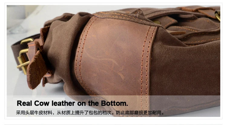 New Fashion Vintage Leather Canvas Men's Messenger Bag Cotton Canvas Crossbody Bag Men Shoulder Bag Sling Casual Bag Leisure
